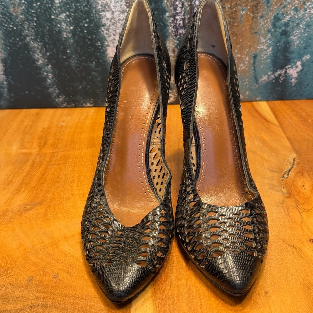 Proenza Schouler Archival 2011 Perforated Black Leather Lizard Print Pumps - Picture 6 of 14